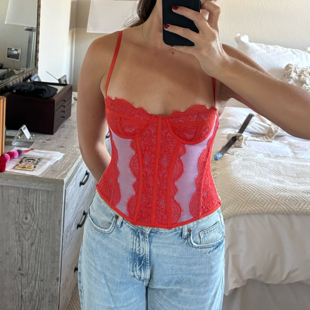 Urban Outfitters Red Lace Corset Top